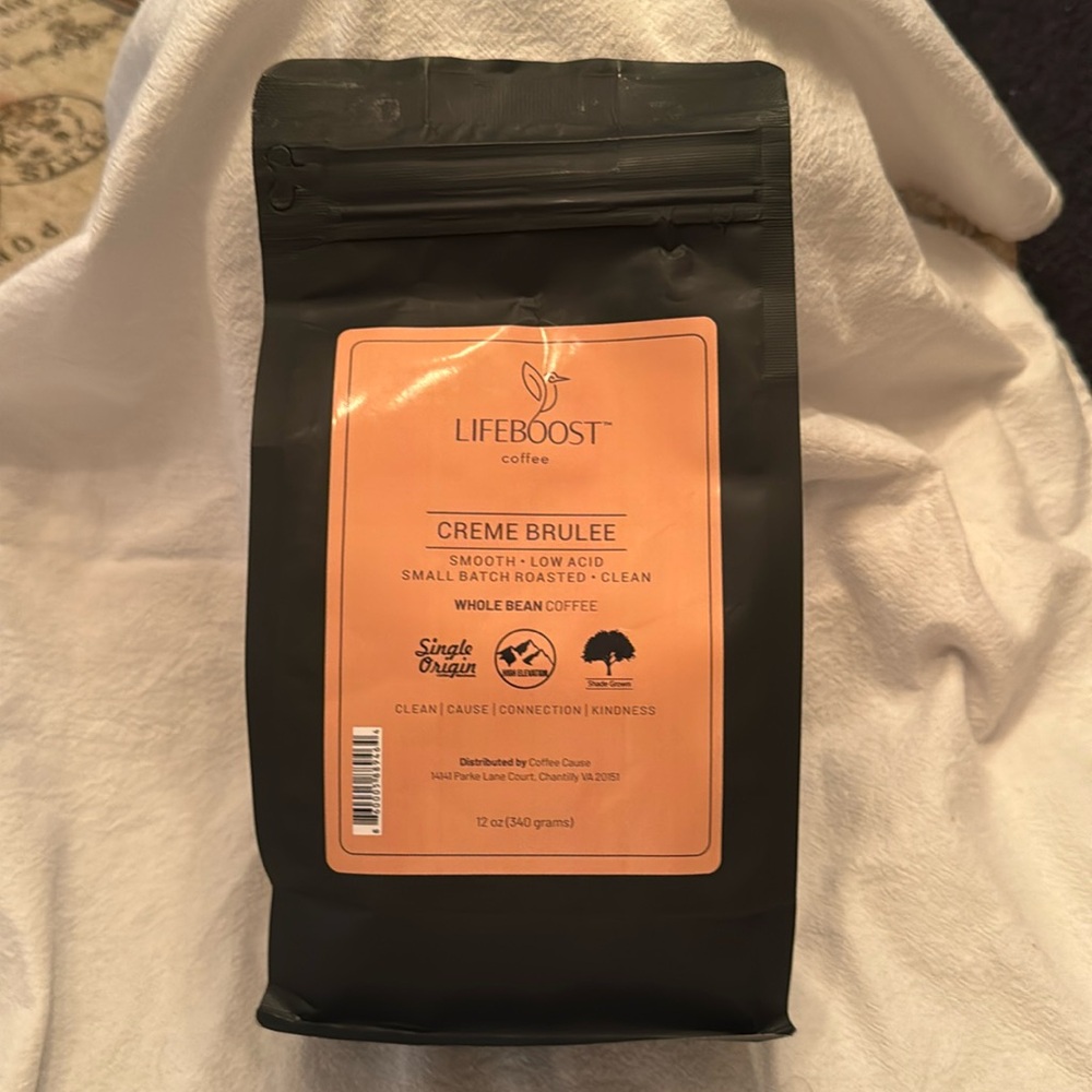 LIFEBOOST Coffee Beans - (2)12 oz New Sealed Crème Brûlée - Whole Beans